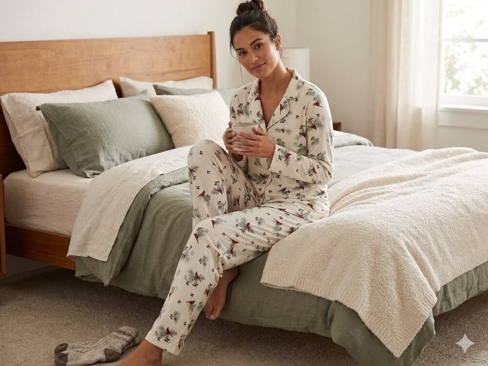 Adonna Women's Fleece Long Sleeve 2-pc. Pajama Set Size S Snow Cardinal